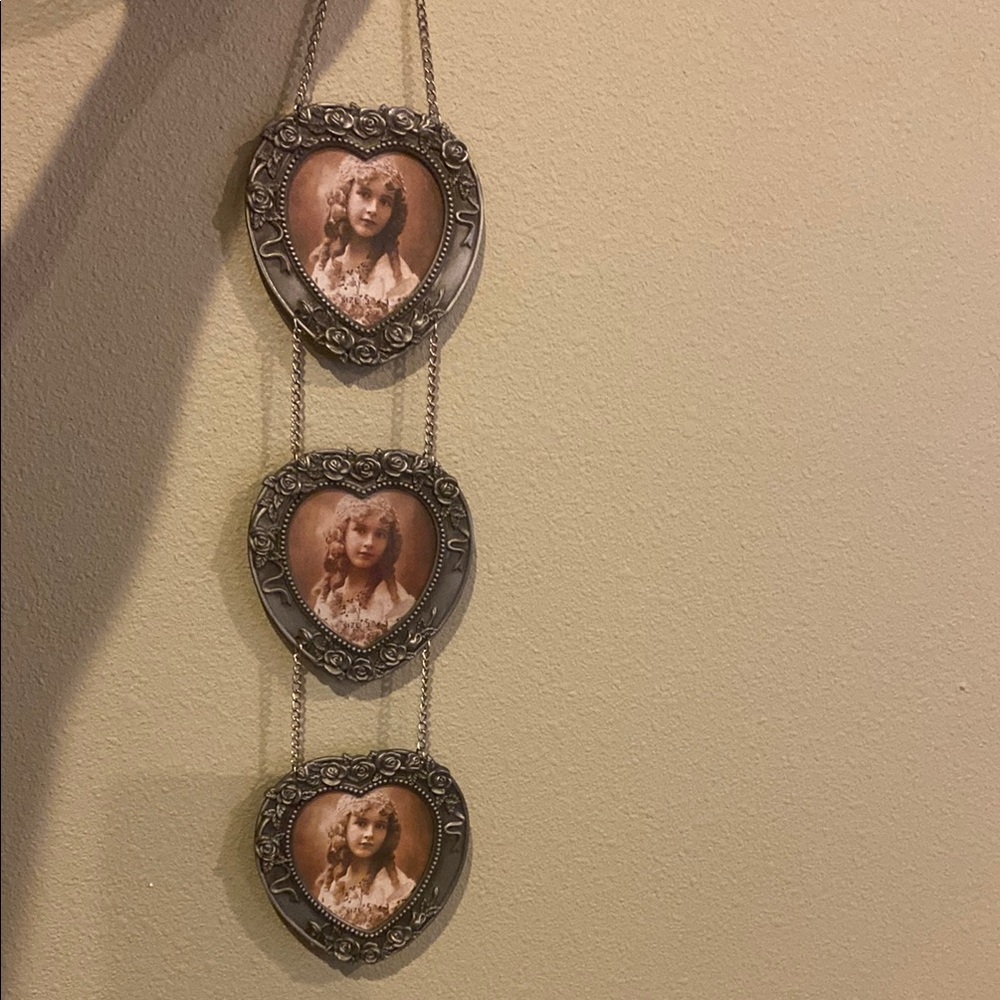 Heart-Shaped Triple Photo Frame with Chain